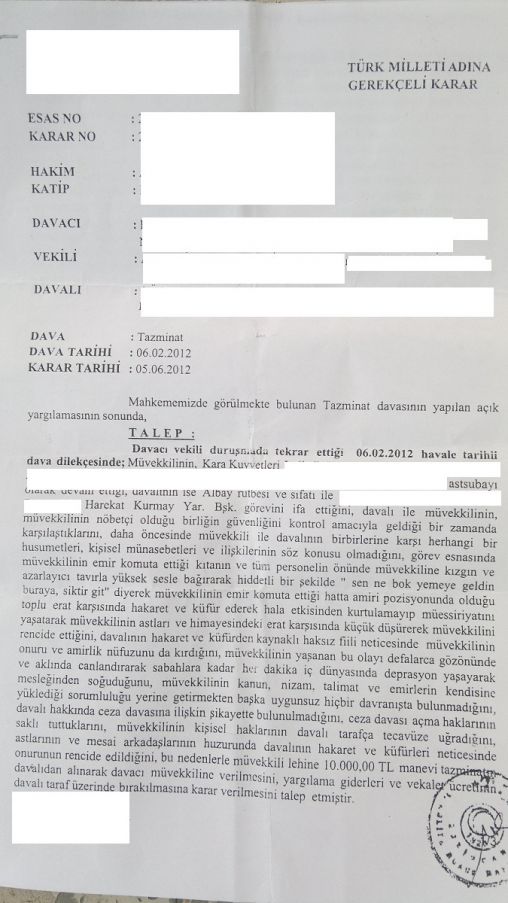 ASLİYE HUKUK MAHKEMESİ ÜSTÜ "ASTA HAKARETTEN" TAZMİNATA MAHKUM ETTİ