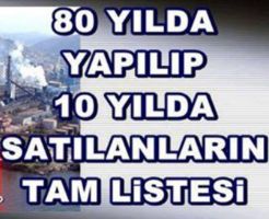 Ak Parti tarafından son 10 yılda satılan Milli kuruluşlar...