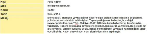 Polis Haber Editörüne Teşekkür