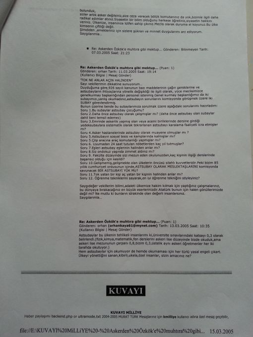 Askerden Özkök'e muhtıra gibi mektup.