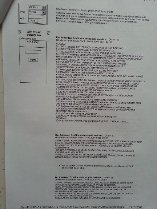 Askerden Özkök'e muhtıra gibi mektup.