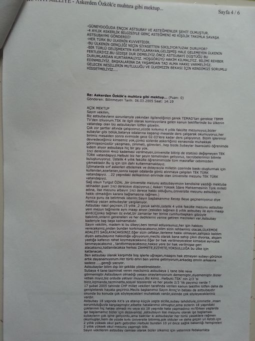 Askerden Özkök'e muhtıra gibi mektup.