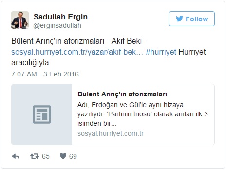 Bugün de ortak hareket ettiler! Arınç'a destek veren 3 isim aynı köşe yazısını paylaştı