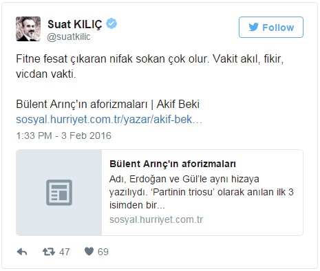Bugün de ortak hareket ettiler! Arınç'a destek veren 3 isim aynı köşe yazısını paylaştı