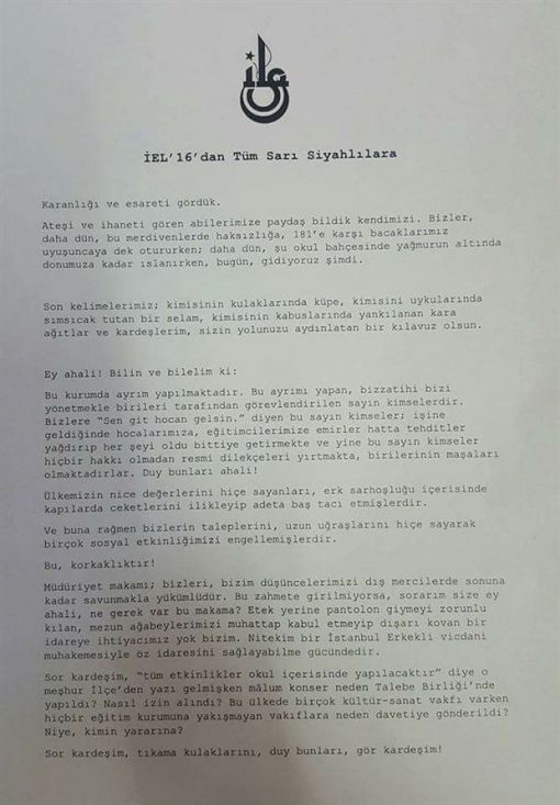 İstanbul Erkek öğrencileri ‘yandaş müdür’e sırtını döndü: Ses ol, yumruk ol!