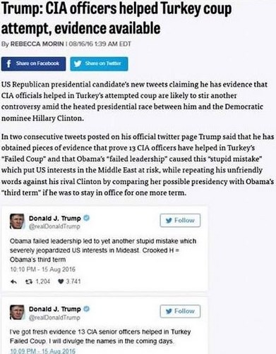 Donald Trump: 13 CIA yetkilisi darbeye yardım etti
