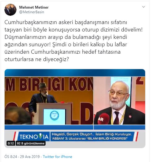 SADAT’ın kurucusu Adnan Tanrıverdi: ''MehdiCumhurbaşkanı Recep Tayyip Erdoğan’ın askeri danışmanı ve SADAT’ın kurucusu Adnan Tanrıverdi’nin “Mehdi gelecek. Ortamı buna geliyor, ortamı hazırlıyoruz''
