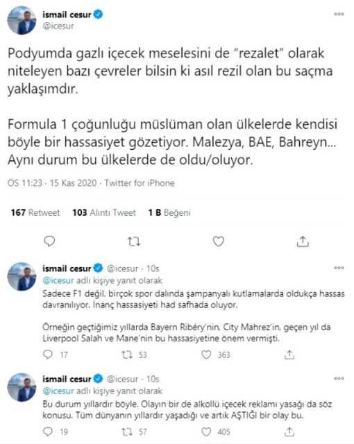Formula 1'de şampanya yerine gazoz patlatıldı