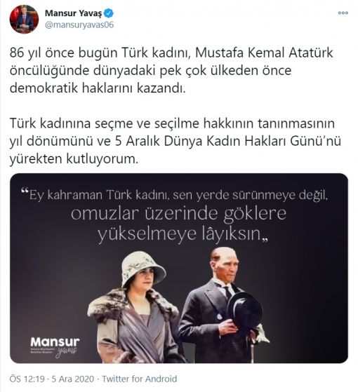 Cengiz Özakıncı, 5 Aralık “Türk Kadının Seçme Seçilme Hakkı”nın 2011’den sonra “Dünya Kadın Hakları Günü” adı altında kutlanıldığına dikkat çekti