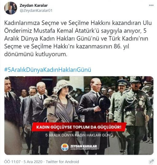 Cengiz Özakıncı, 5 Aralık “Türk Kadının Seçme Seçilme Hakkı”nın 2011’den sonra “Dünya Kadın Hakları Günü” adı altında kutlanıldığına dikkat çekti