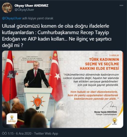 Cengiz Özakıncı, 5 Aralık “Türk Kadının Seçme Seçilme Hakkı”nın 2011’den sonra “Dünya Kadın Hakları Günü” adı altında kutlanıldığına dikkat çekti