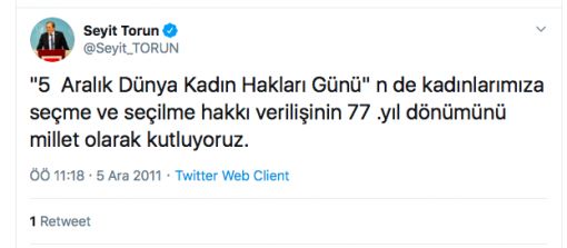 Cengiz Özakıncı, 5 Aralık “Türk Kadının Seçme Seçilme Hakkı”nın 2011’den sonra “Dünya Kadın Hakları Günü” adı altında kutlanıldığına dikkat çekti