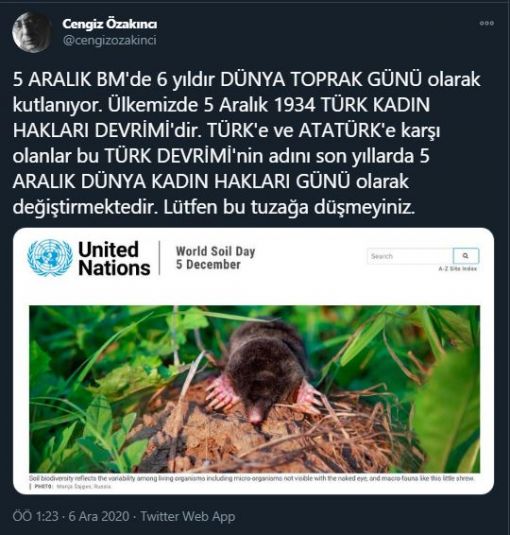 Cengiz Özakıncı, 5 Aralık “Türk Kadının Seçme Seçilme Hakkı”nın 2011’den sonra “Dünya Kadın Hakları Günü” adı altında kutlanıldığına dikkat çekti