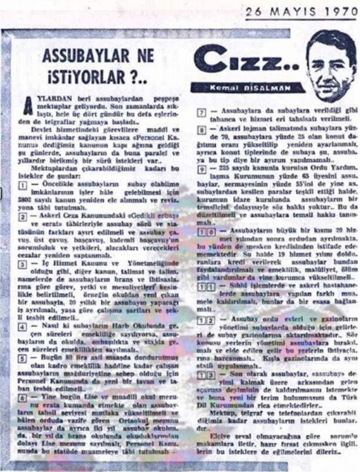 Kemal BİSALMAN: ASSUBAYLAR NE İSTİYORLAR?.. 26 Mayıs 1970
